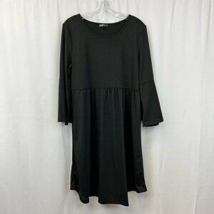 Izuria Womens Empire Waist Dress Black Solid Scoop Neck Long Sleeve Bell Knit L